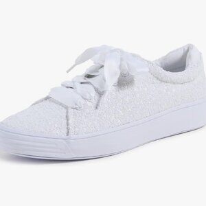 EUC White Keds Celebration Sequin Sneakers w/ Ribbon Laces Size 10